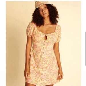 Billabong Yellow and Red Floral Mini Dress